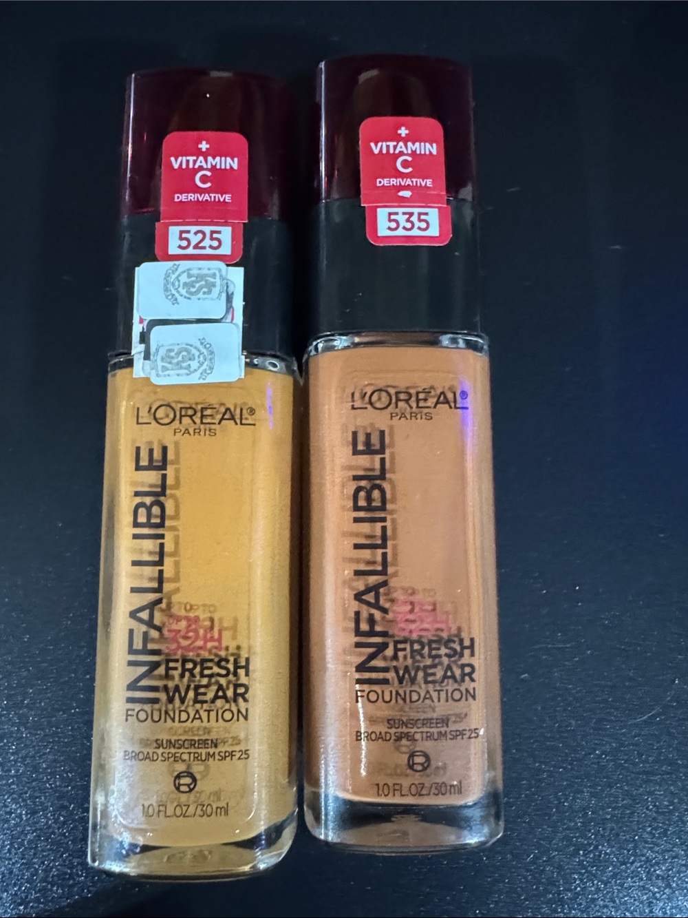 L'Oreal Infallible Fresh Wear Foundation - Shades 525 & 535 (gold, tan)